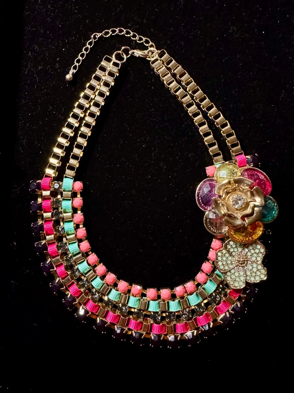 Gold tone Floral Multi-Color Statement Necklace